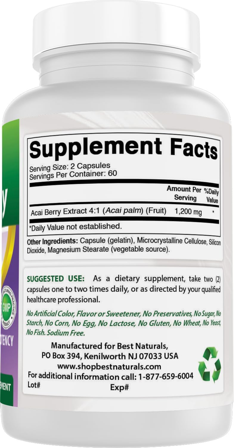 Acai Berry 600mg por Dosis - 100% Puro - 120 Cápsulas