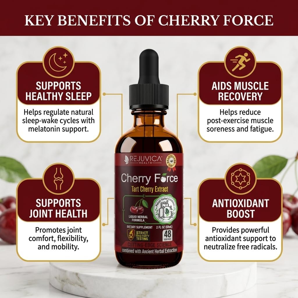 Rejuvica Health Cherry Force - Extracto Avanzado de Cereza Ácida - Rico en Fitoniutrientes - Extracto Líquido para Mejor Absorción