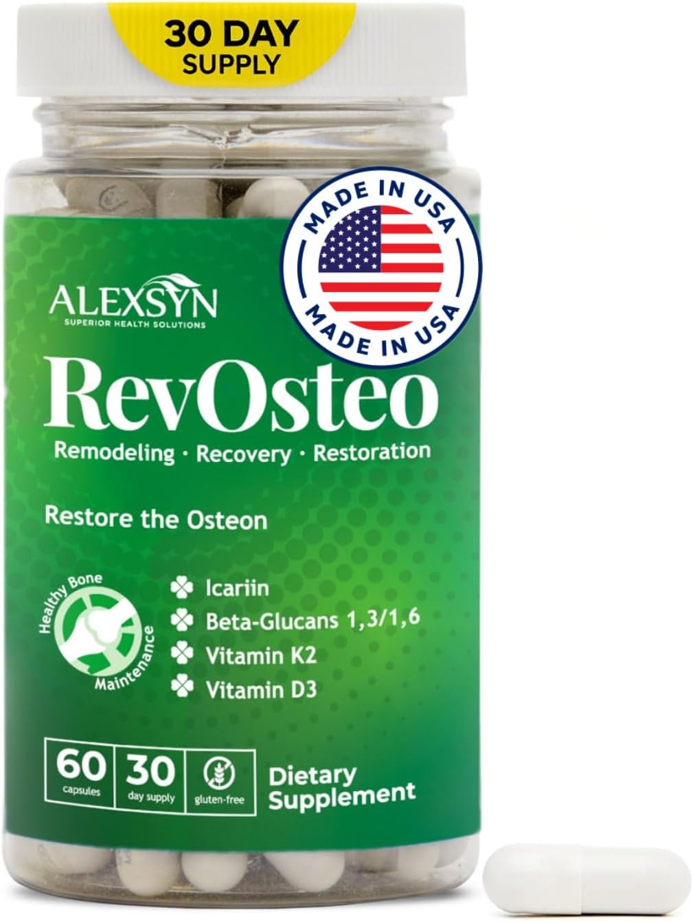 Alexsyn RevOsteo Bone & Metabolic Support – 60 Cápsulas – Apoyo Óseo Avanzado