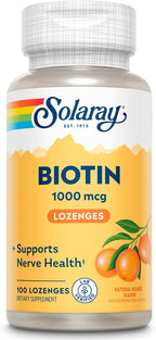 Solaray Biotina 1000mcg Pastillas Masticables - Complemento con Vitamina A - Sabor Naranja Natural