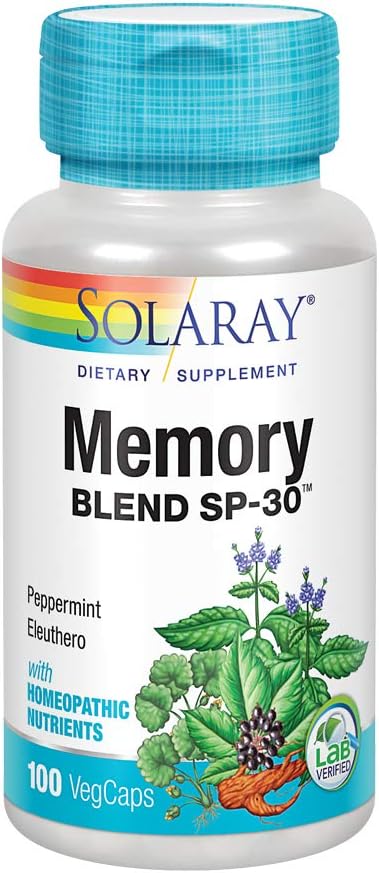 SOLARAY Memory Blend SP-30 - Mezcla Herbal con Sales Celulares para Apoyar Memoria, Concentración y Enfoque | Vegano, No-GMO | 100 Cápsulas Vegetales (50 Dosis)