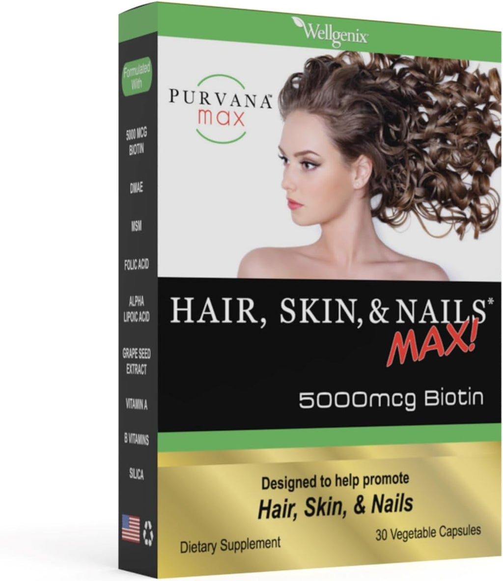 Wellgenix Purvana MAX – Biotina 5000mcg con MSM y Complejo B – 60 Cápsulas Veganas (Paquete de 2)