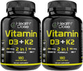 Health Dose Vitamina D3 10.000 UI + K2 (MK7), 180 cápsulas blandas