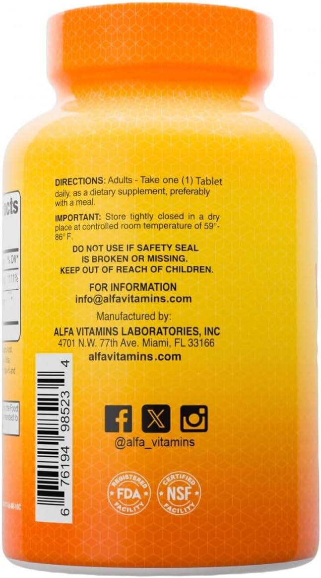 ALFA VITAMINS Vitamina C con Rosa Mosqueta - 1000 mg por dosis - Apoyo Inmunológico y Antioxidante - 100 Comprimidos - No GMO, Vegano, Sin Gluten