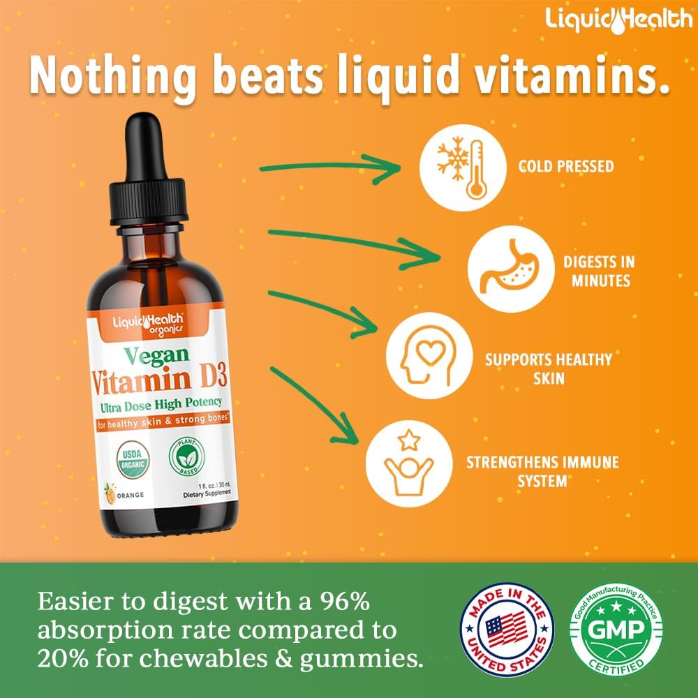 LIQUIDHEALTH Vitamina D3 4000 UI Gotas Líquidas Orgánicas Veganas
