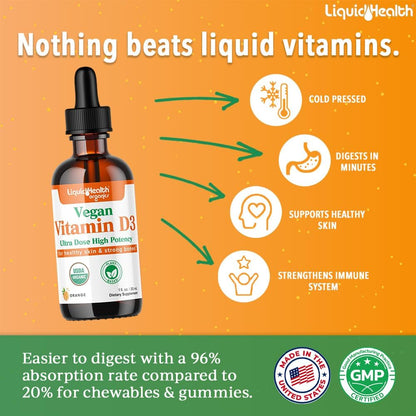 LIQUIDHEALTH Vitamina D3 Orgánica 4000 IU Gotas Veganas – Pack de 2 – Image 2