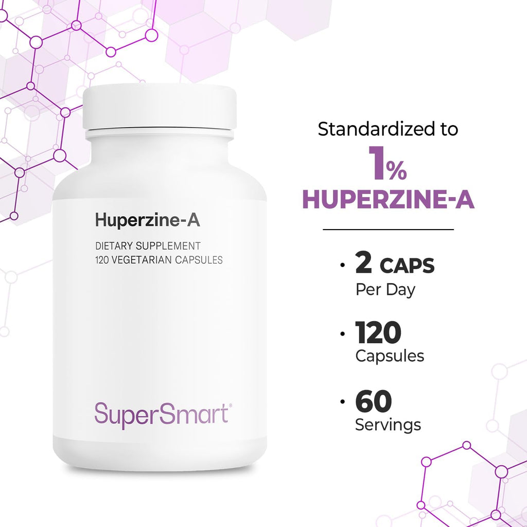 Supersmart - Huperzina-A 100 mcg al día - Suplemento de extracto alcaloide | Sin OGM y Sin Gluten - 120 Cápsulas Vegetales
