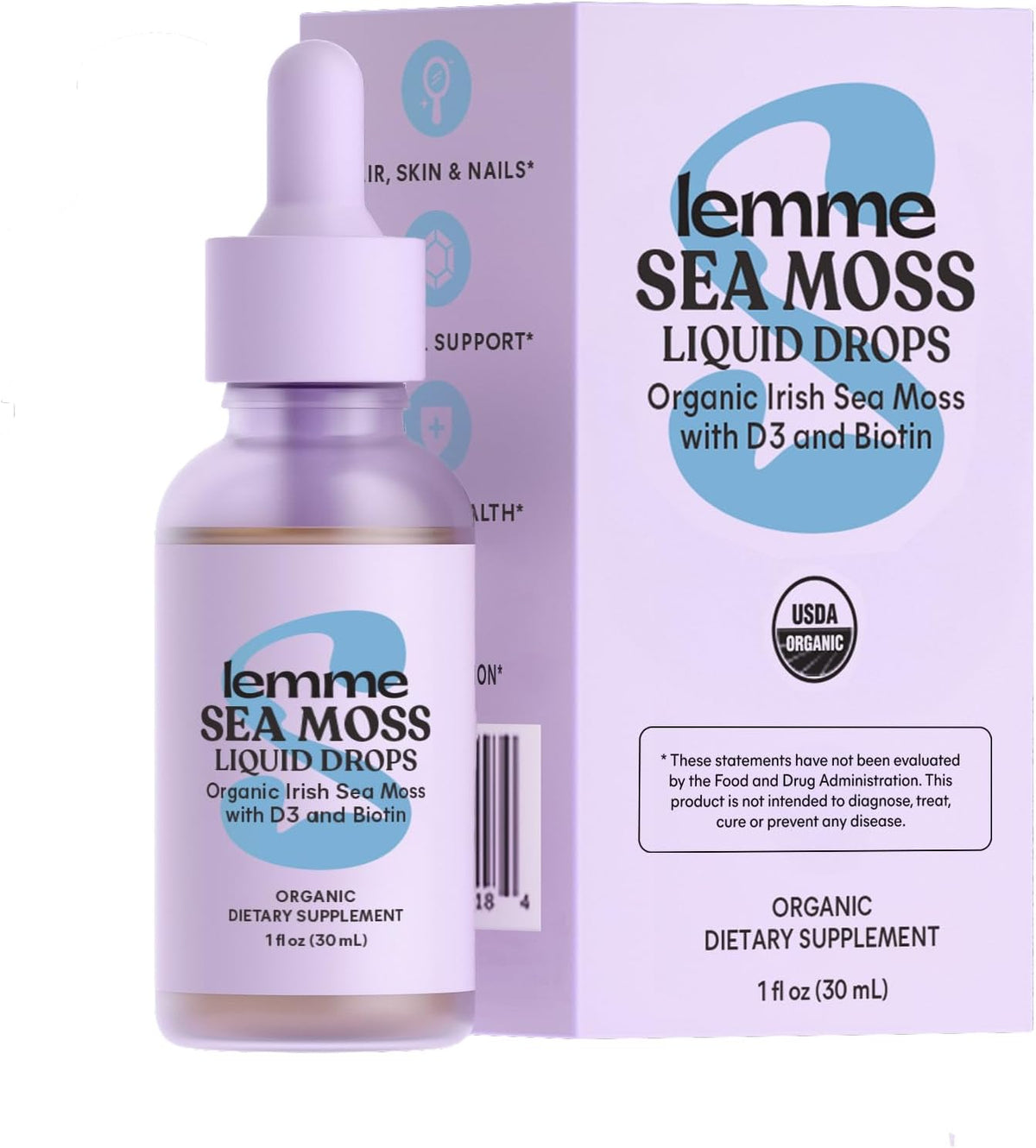 Lemme Irish Sea Moss Orgánico Gotas Líquidas con Vitamina D3 y Biotina, 30 ml – Image 1