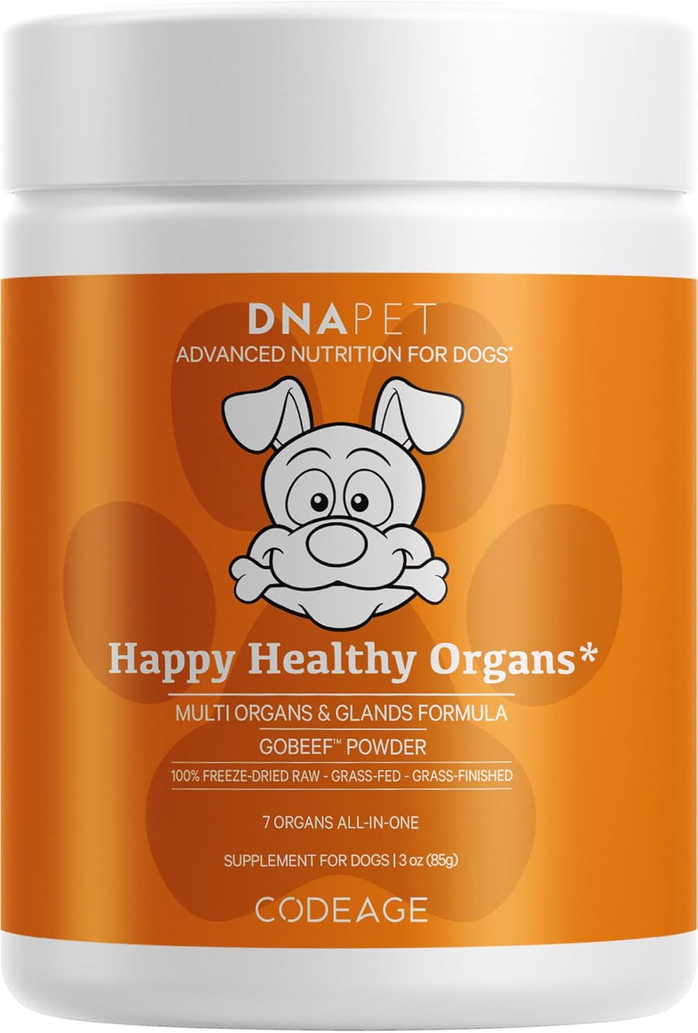 DNA PET Happy Healthy Órganos y Glándulas para Perros, Suplemento Multiorgánico de Hígado, Corazón, Riñón, Bazo, Páncreas, Médula Ósea y Timo Bovino, 85 g