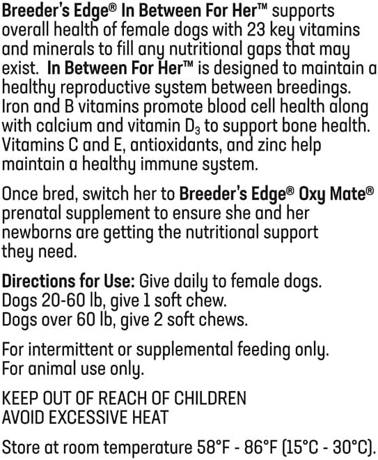 Breeder's Edge in Between for Her - Multivitamínico diario para perros y gatos criadores (90 comprimidos, razas medianas y grandes)