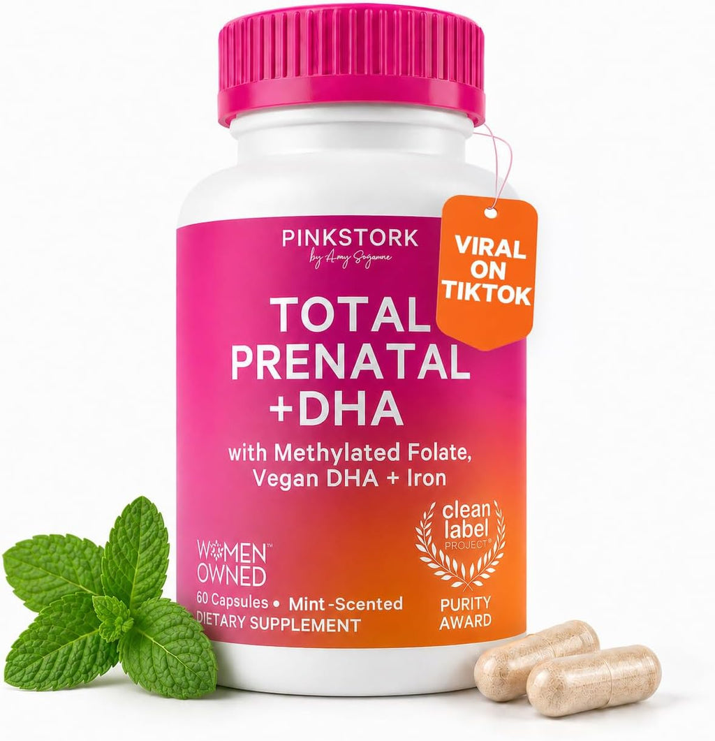 Pink Stork Total Prenatal Vitaminas con DHA - Menta (180 Cápsulas, 3 Meses)
