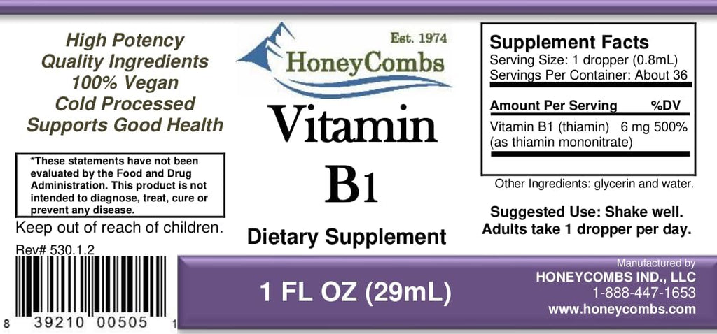 Vitamina B1 (Tiamina) Gotas - Extracto de Tiamina Vitamina B1 de Alta Potencia - Líquido Vitamínico Vegano, Sin Alcohol y Sin OGM - Mantiene la Salud del Sistema Nervioso, Apoya la Digestión y Aumenta la Energía, 1 Fl Oz