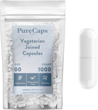 PureCaps USA - Cápsulas Vegetarianas Vacías Veganas Tamaño 00 | 1000 Cápsulas Unidas | Blancas | Certificado No-GMO | Sin SLS, Gluten, Conservantes