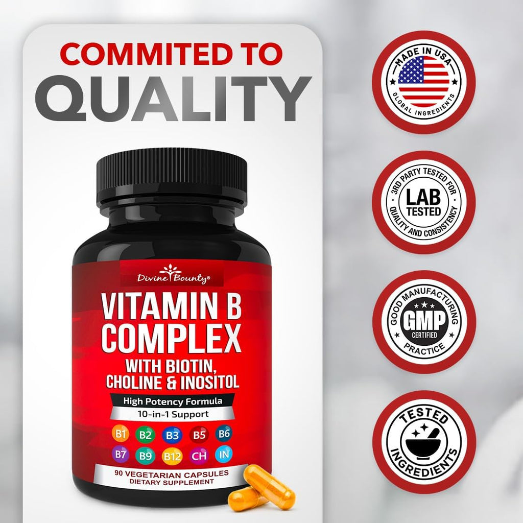 Divine Bounty Super B Complex - Complejo de Vitaminas B, 90 Cápsulas Vegetarianas