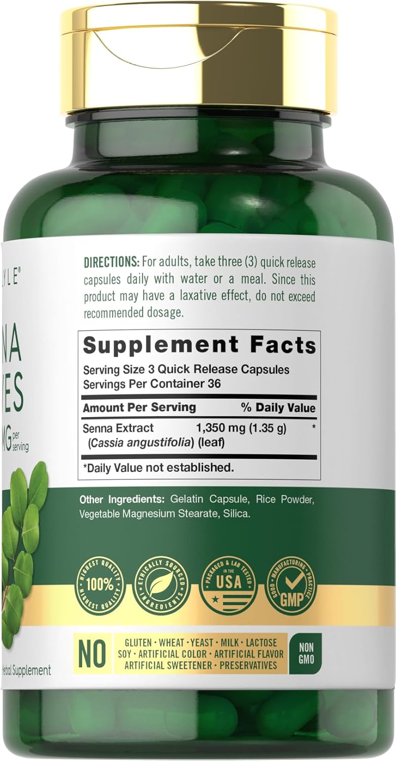 Carlyle Senna Leaves Supplement | 1350mg | 110 Capsules | Herbal Extract Formula | Non-GMO & Gluten Free