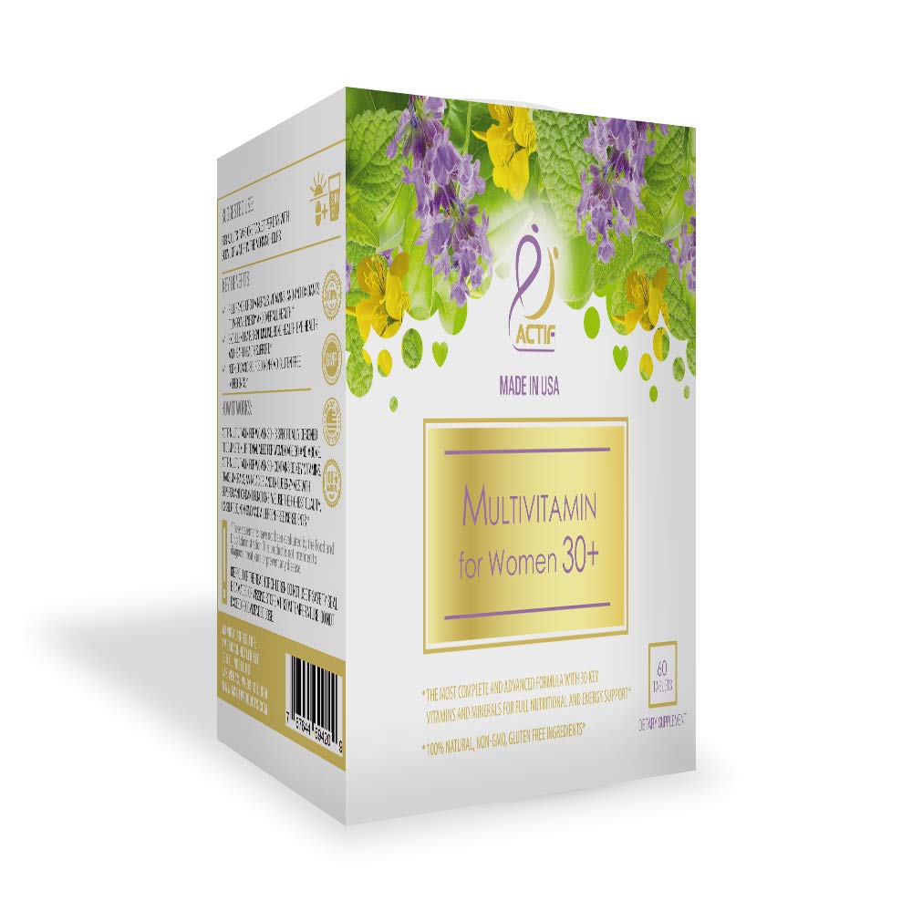Actif Multivitamínico Orgánico para Mujeres Mayores de 30 años con 30 Vitaminas Orgánicas y Hierbas Orgánicas, No Modificado Genéticamente, Hecho en EE. UU., Suministro para 2 Meses
