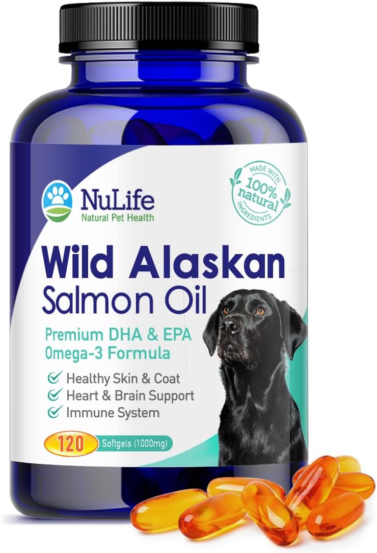 Alaskan Wild Salmon Oil for Dogs – Omega 3, 120 Softgels