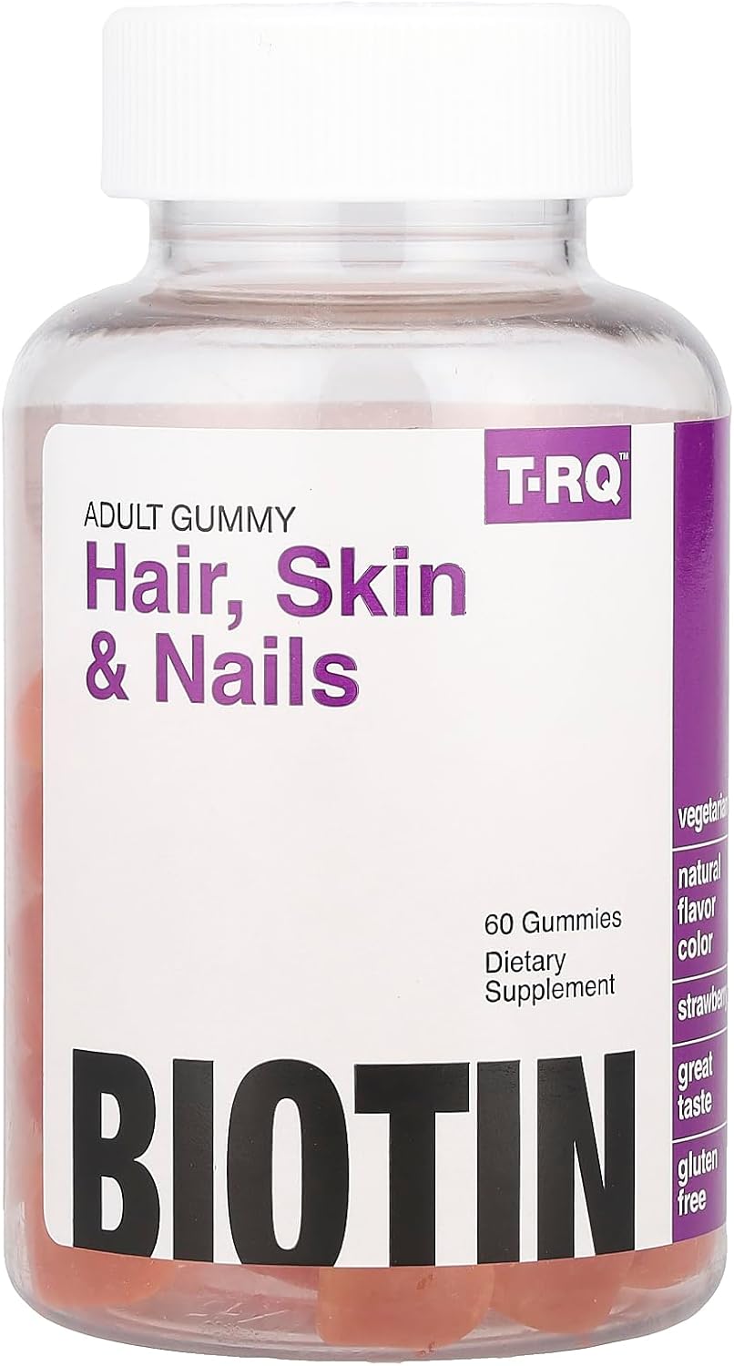 T.RQ Gominolas para Pelo, Piel y Uñas, Sabor Fresa Natural, 60 unidades