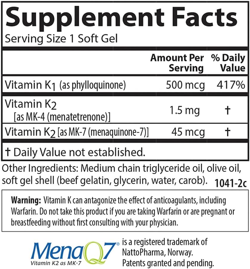 Carlson K Complete, Vitamin K1 & K2 (MK-4 & MK-7), 45 Soft Gels