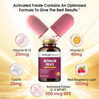 Activated Folate-L 5-MTHF DFE - Metilfolato con B12, CoQ10 y Frambuesa Roja - 500 mcg - 90 Cápsulas Vegetales