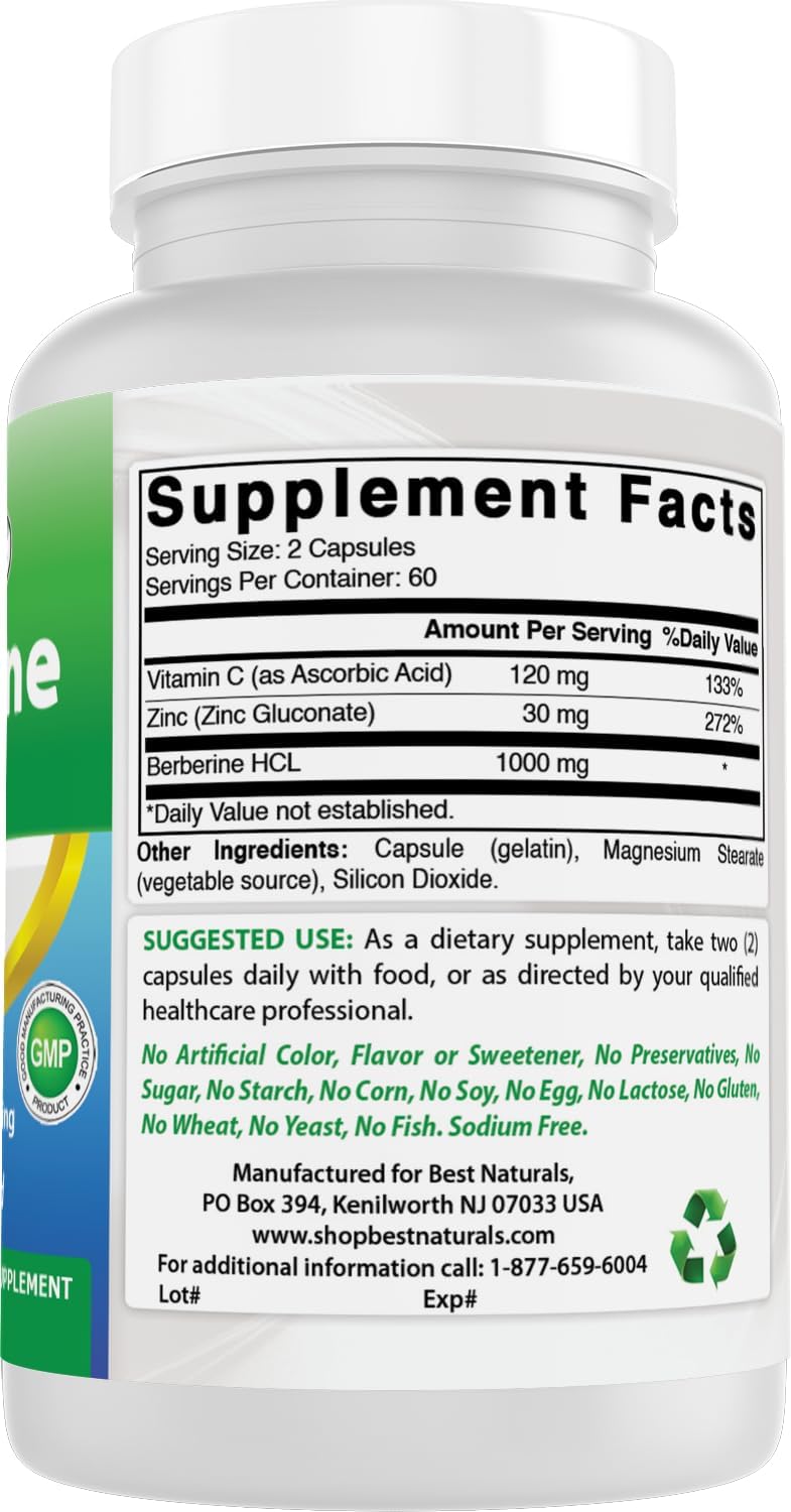 Berberine Plus 1000 mg por ración, 120 cápsulas (Pack de 3) - Best Naturals