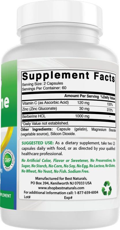 Best Naturals Berberine Plus - 1000 mg por – Dosis: Una dosis eficaz suele oscilar entre 900 y 1500 mg al día, – Image 6