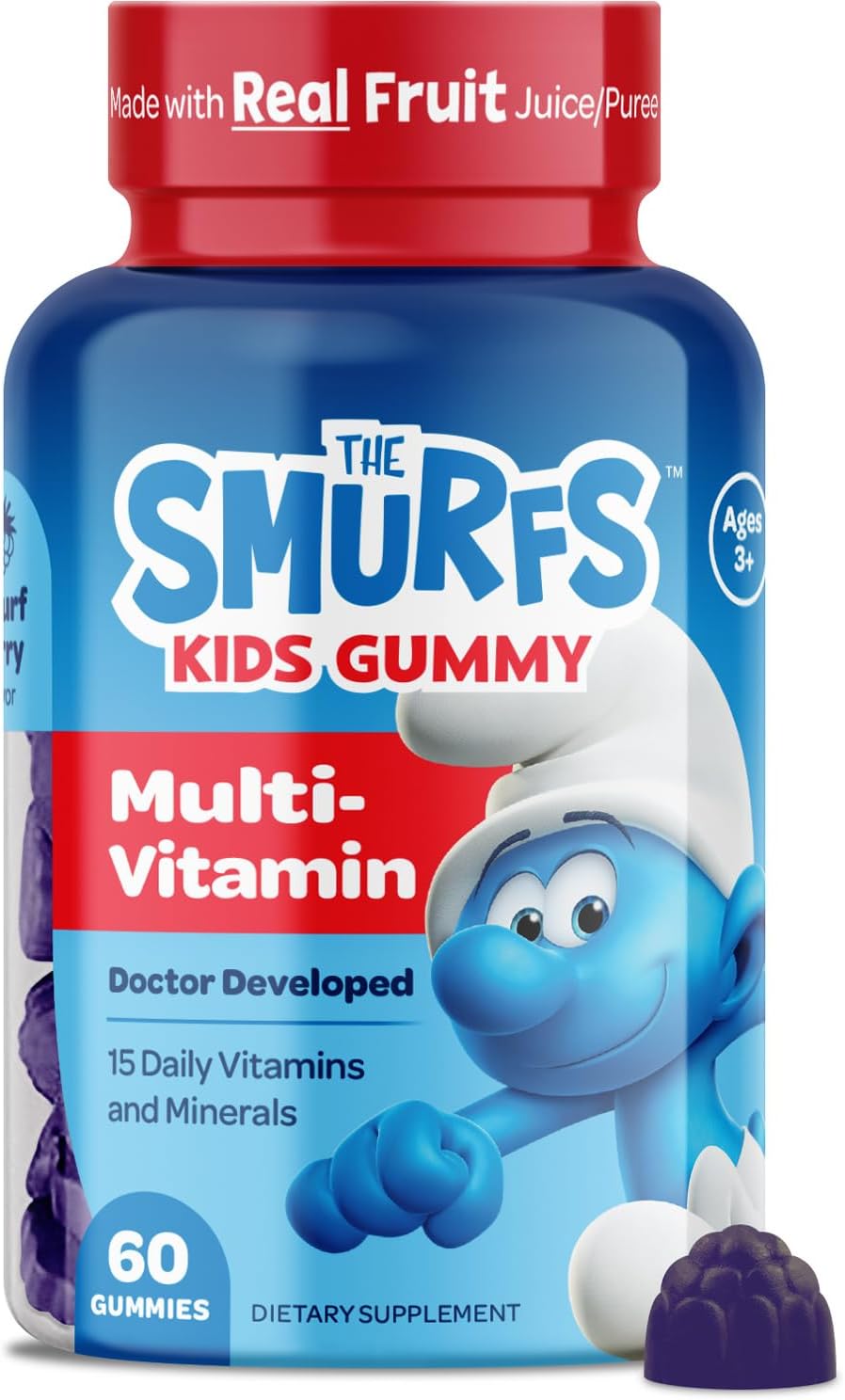 Smurfs Focus Gummies para Niños | Suplemento de Concentración con Fosfatidilserina | 30 Gominolas