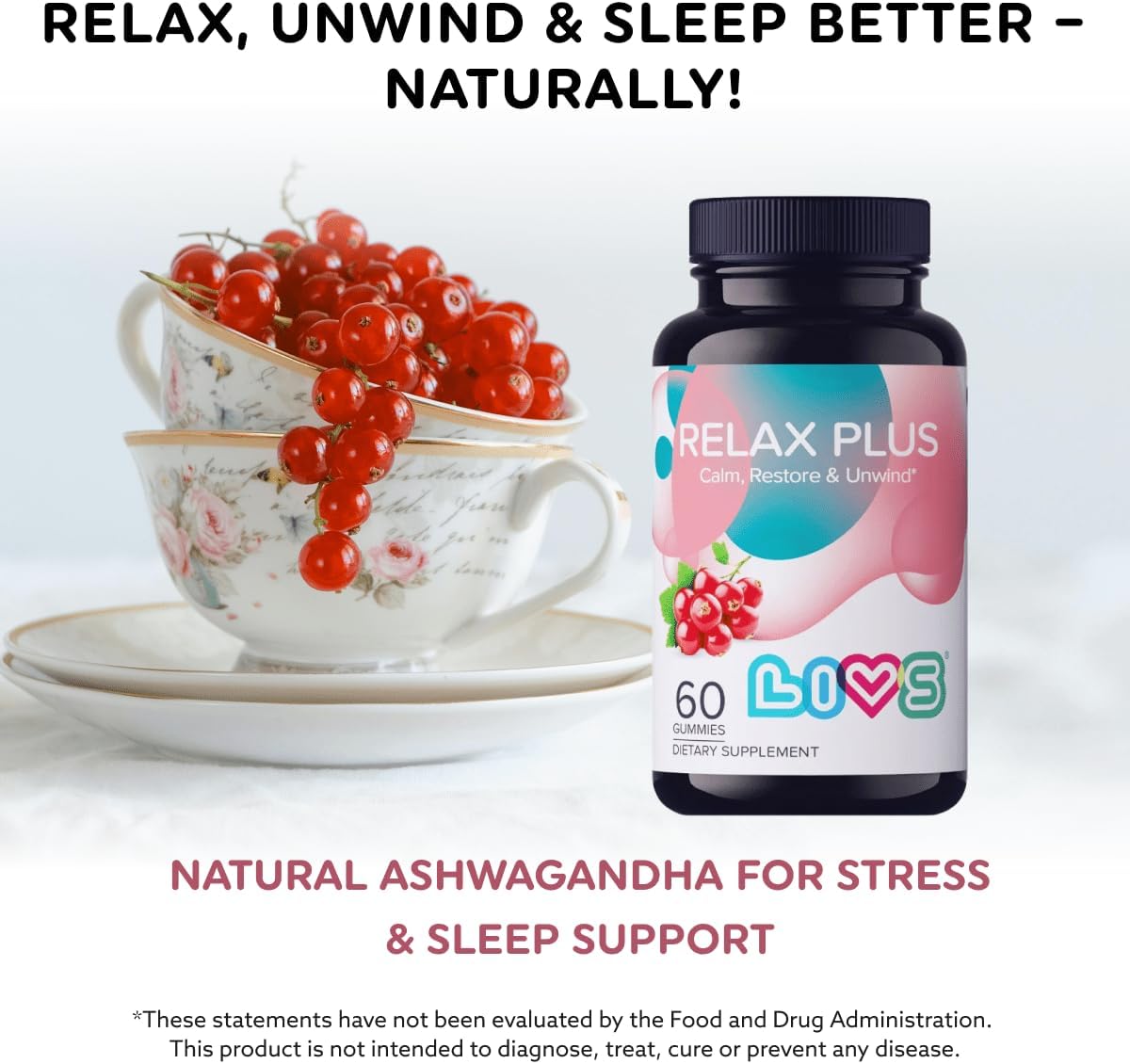 LIVS Relax Plus Gummies – Gominolas de apoyo para el estrés y la calma (60 unidades)