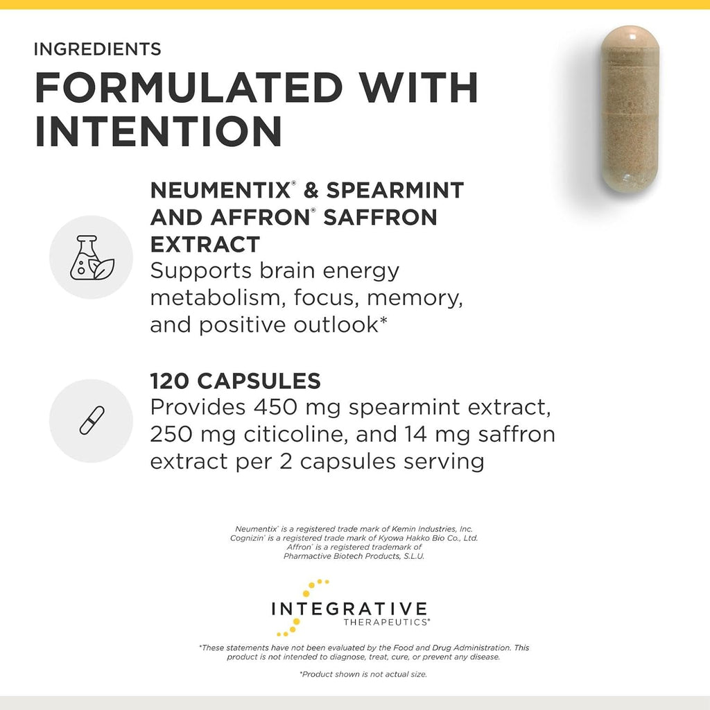 Integrative Therapeutics Neurologix - con Azafrán y CDP-Colina - Suplemento Nootrópico para la Salud Cerebral* - Enfoque* - Apoyo a la Memoria* - Vegano, Sin Gluten y Sin Lácteos - 120 Cápsulas (60 Porciones)