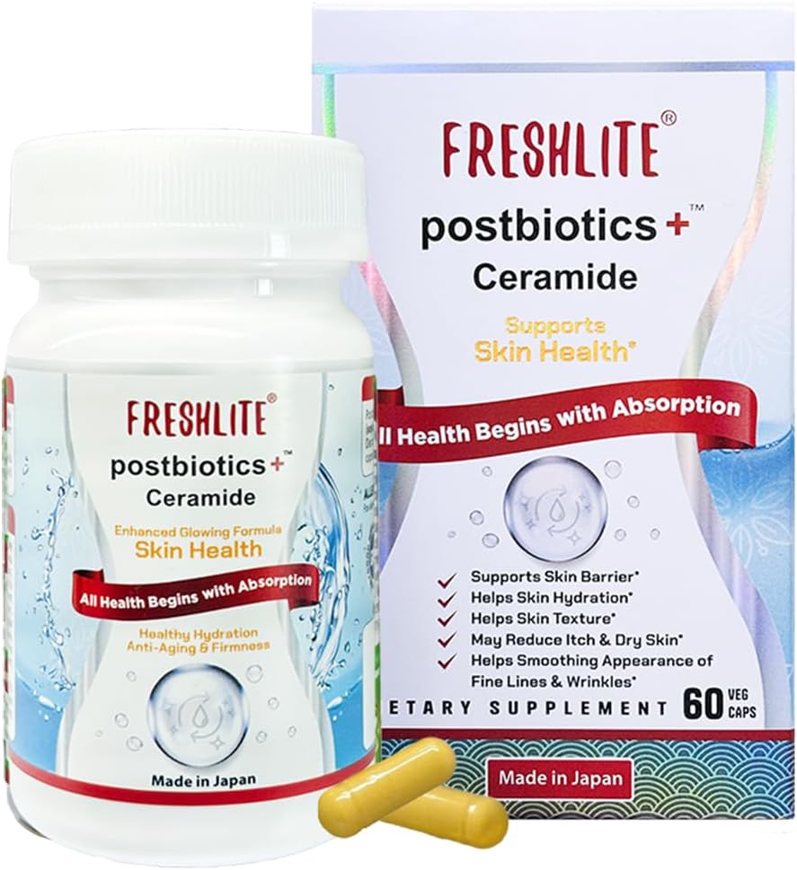 FRESHLITE Japanese Clear Skin Ceramide Supplement – Ceramida vegetal y postbióticos para hidratación, barrera y elasticidad – 60 cápsulas veganas