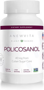 Anew Vita Policosanol 40 mg - 120 Cápsulas Vegetales - Complemento Alimenticio de Policosanol de Caña de Azúcar Cubana - No GMO, Sin Gluten