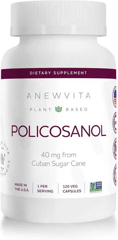 Anew Vita Policosanol 40 mg - 120 Cápsulas Vegetales - Complemento Alimenticio de Policosanol de Caña de Azúcar Cubana - No – Image 1