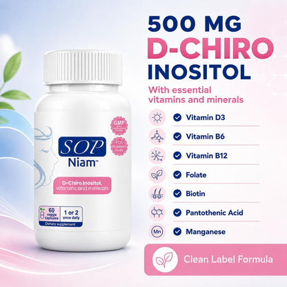 SOP NIAM D-Chiro Inositol 500mg con Ácido – Vitamina B6 (piridoxina): Contribuye al metabolismo energético normal, – Image 3