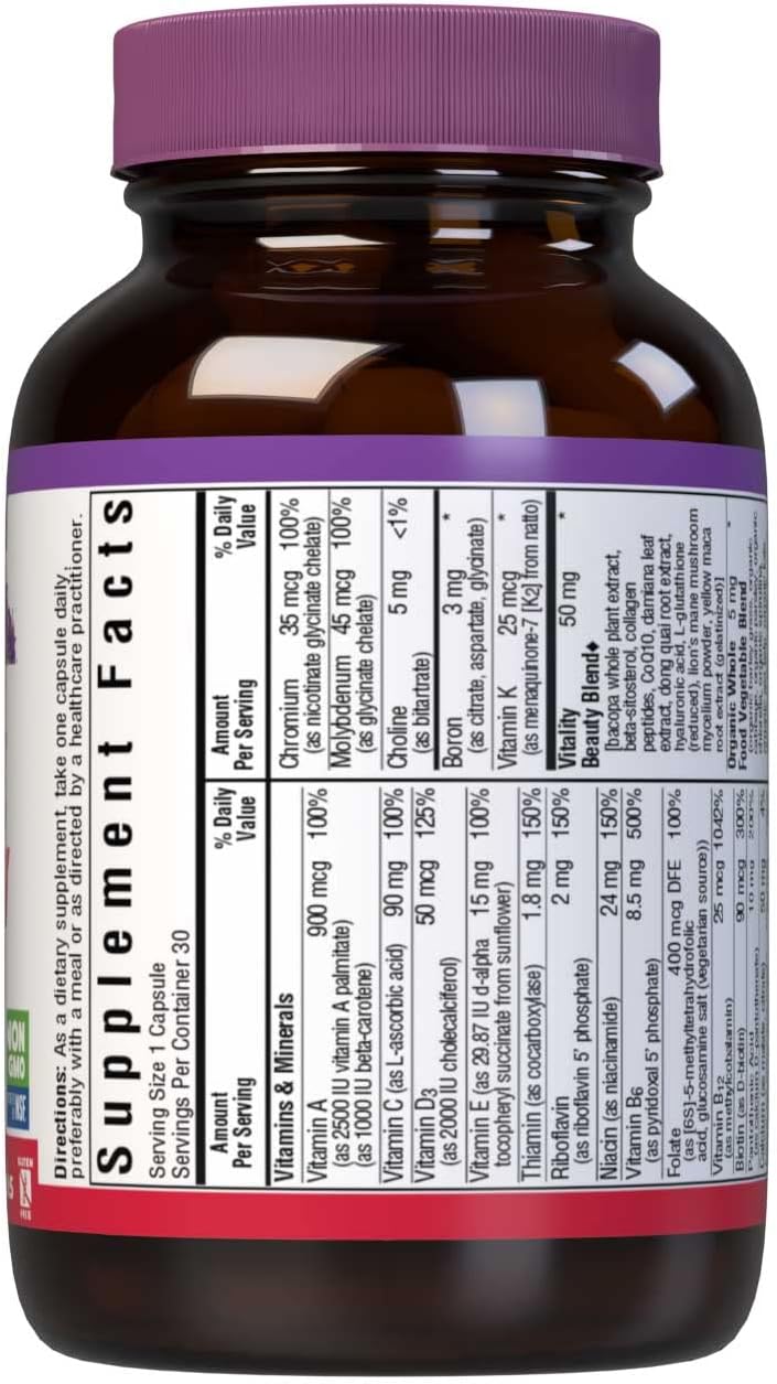 Bluebonnet Ladies ONE 40+ Multivitamínico Completo para Mujeres a Base de Alimentos Integrales - 30 Cápsulas Vegetales