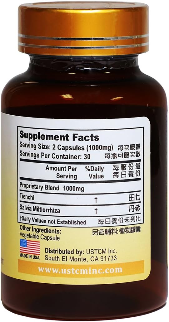 Cápsulas de Tienchi y Danshen (Panax notoginseng y Salvia miltiorrhiza) – 500mg, 60 Cápsulas Vegetales