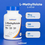 Nutricost L-Metilfolato 15mg, 120 Cápsulas (5-MTHF) - Vegano, Sin Gluten, No-GMO