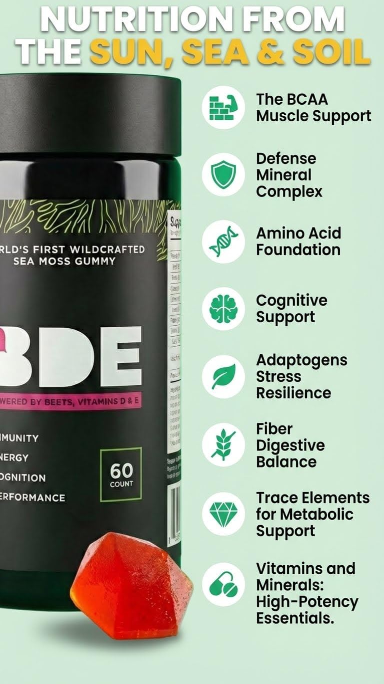 BDE Wildcrafted Sea Moss Gummy con Maca Root, Beets, Lion's Mane, Vitamina D+E - 60 Gominolas