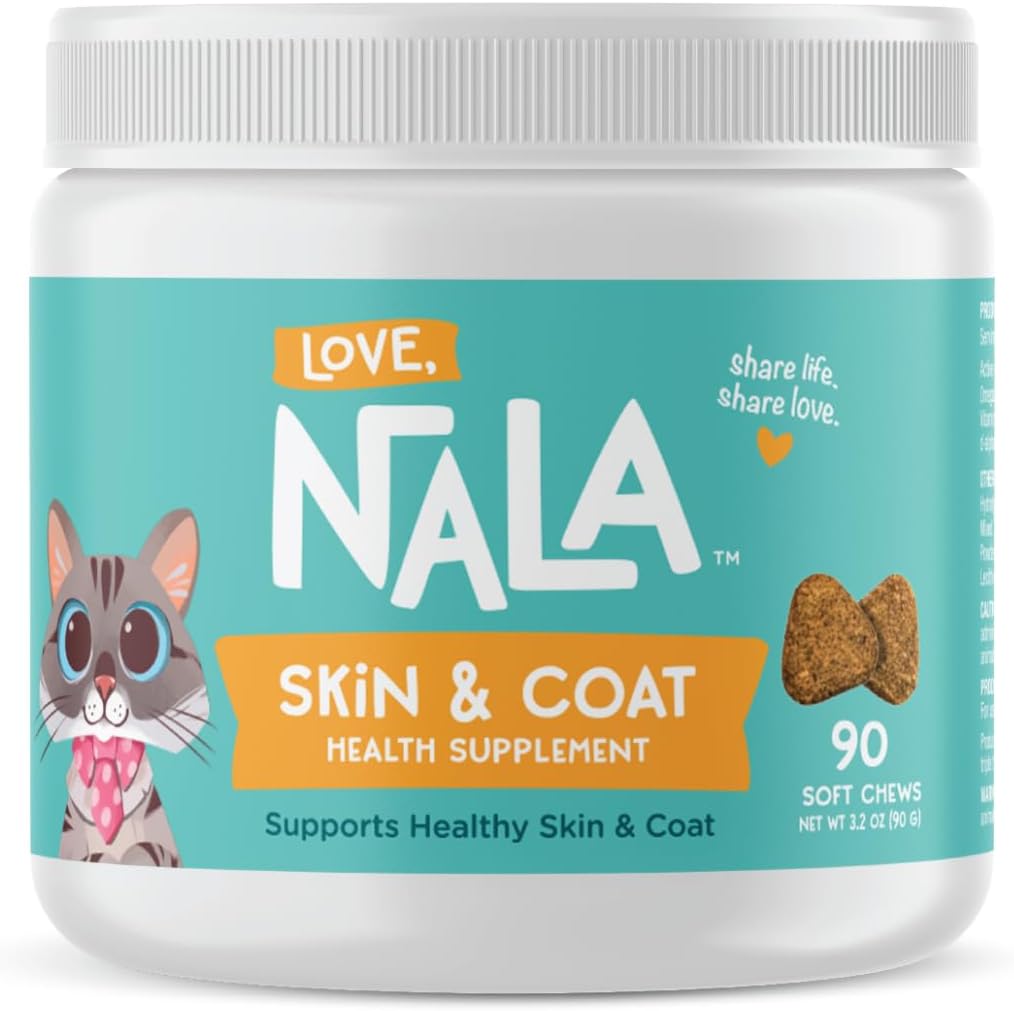 Skin and Coat Supplement for Cats - 90 Tasty Soft Chews - Omega 3 Fish Oil, Biotin, Vitamin E Supports Skin & Fur Health - 3.2 oz