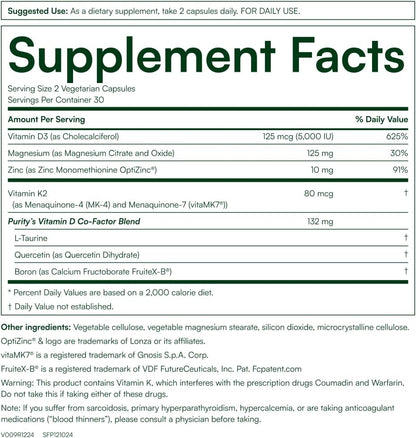 Purity Products Advanced D - Vitamina D3, K2, Zinc, Magnesio, Boro y Taurina - 60 Cápsulas Vegetarianas – Image 2