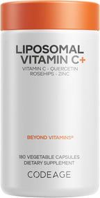 Codeage Liposomal Vitamin C 1500mg con Zinc, Elderberry, Citrus Bioflavonoids, Quercetin & Rose Hips - 180 Cápsulas Veganas