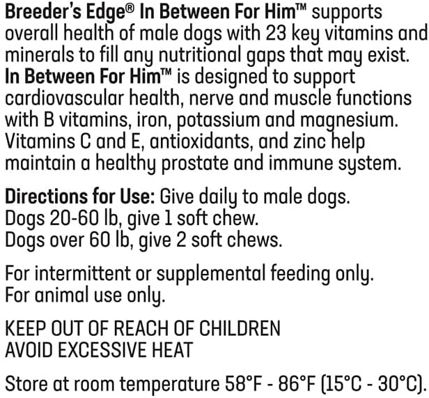 Breeder’s Edge in Between for Him – Multivitamínico diario para perros y gatos machos – 90 comprimidos
