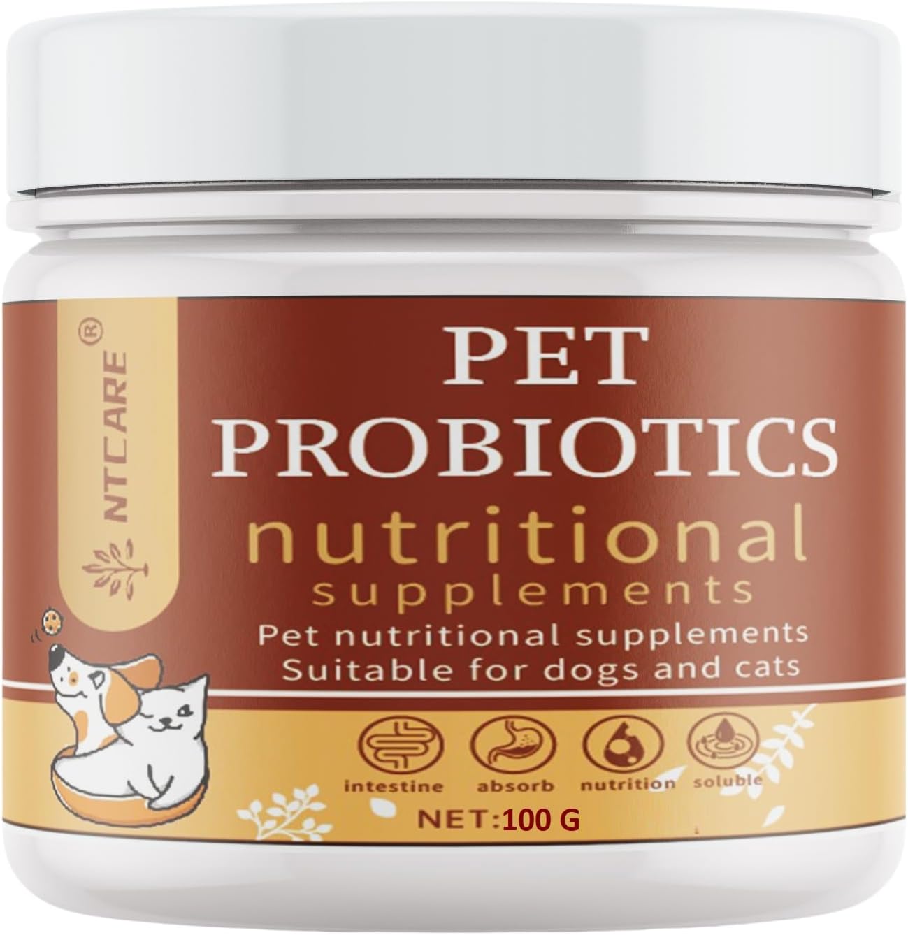 NTCARE Probióticos en Polvo para Perros y Gatos - Fórmula Veterinaria con Enzimas Digestivas y Prebióticos, 100g