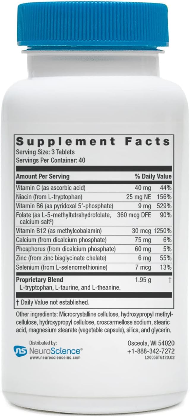 NeuroScience TravaGen - Emotional Support & Stress Relief with L-Tryptophan, L-Theanine, & B Vitamins (120 Capsules)