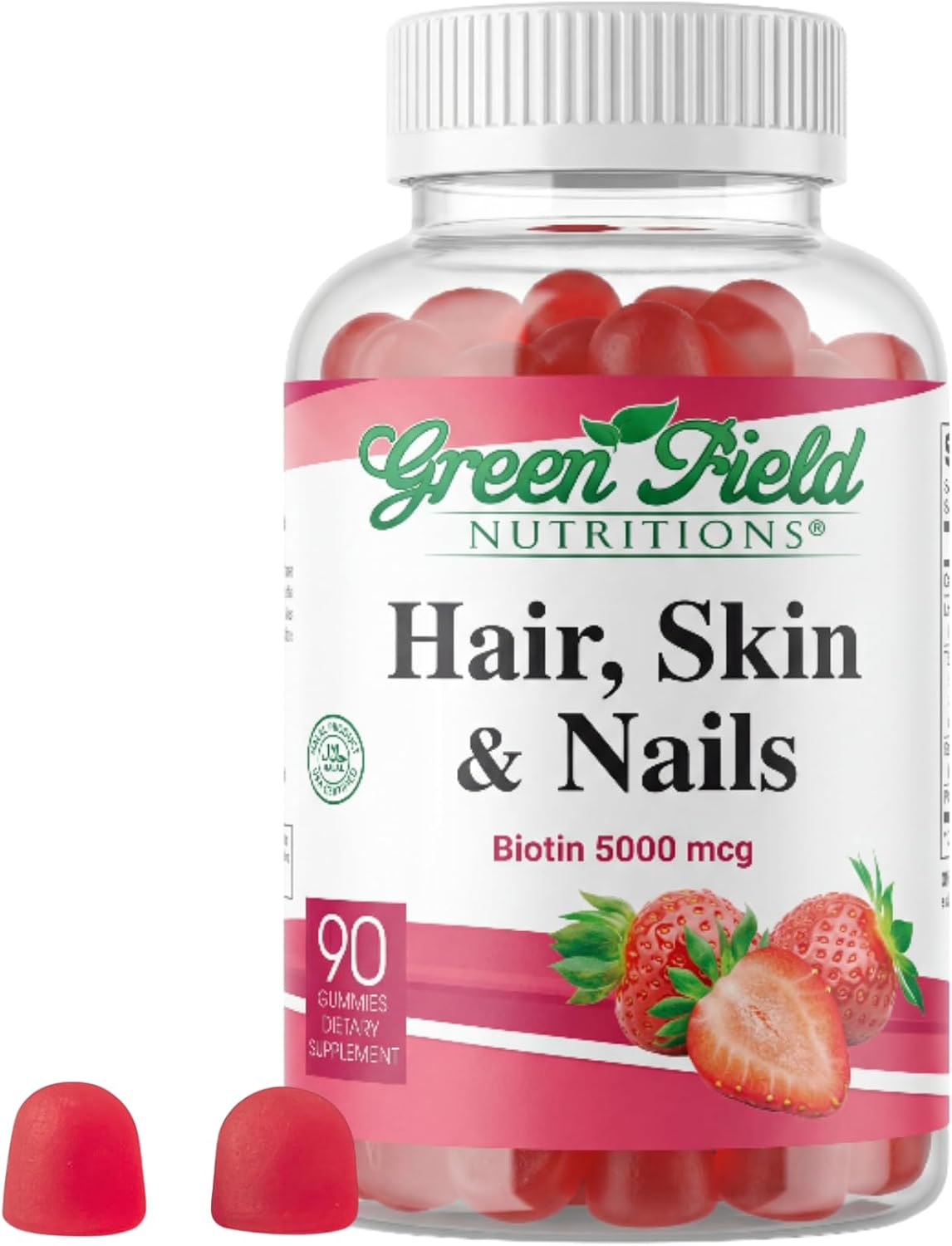 Greenfield Nutritions – Gominolas Halal de Biotina 5000 μg para Cabello, Piel y Uñas (90 Gominolas)