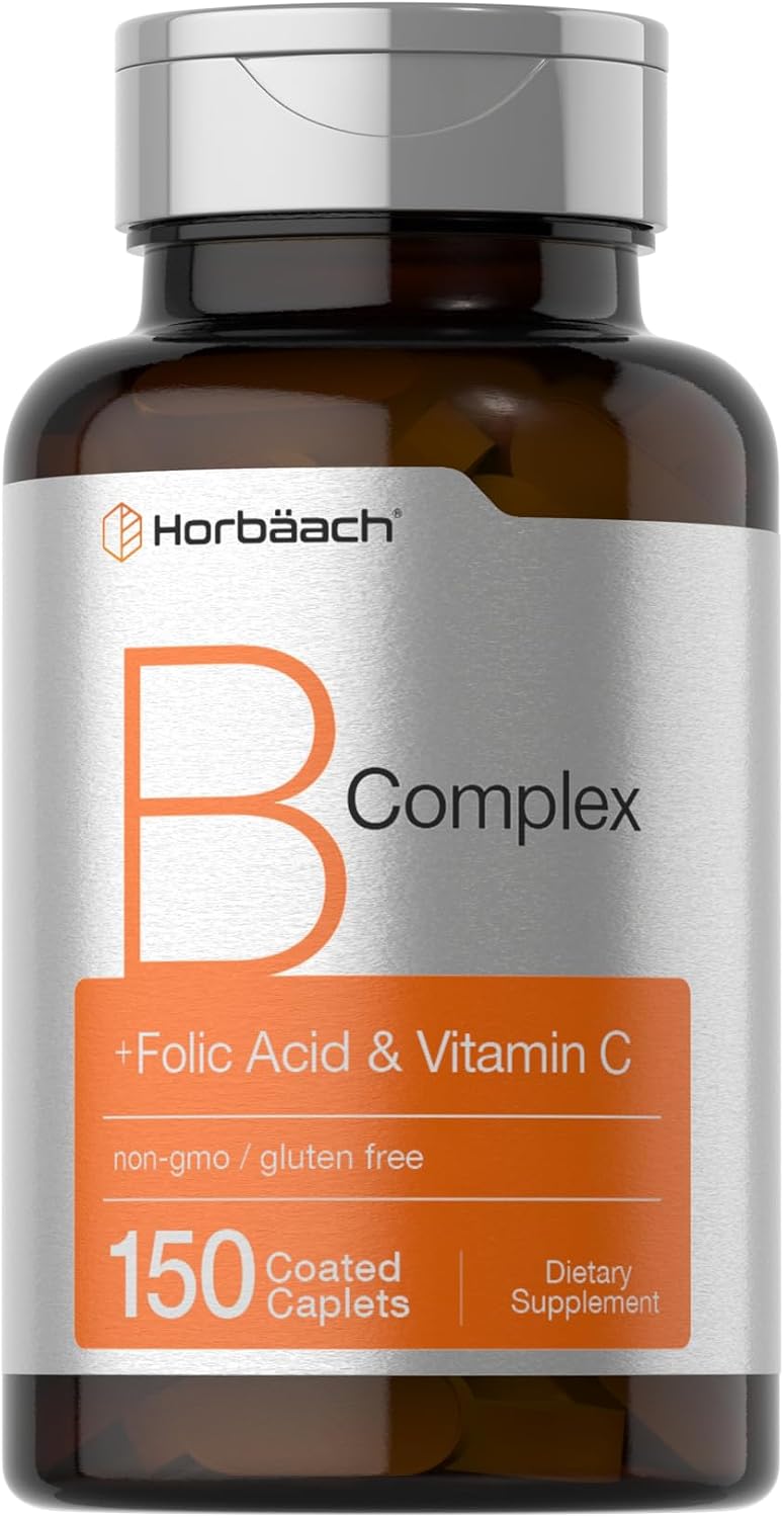 Horbaach Complejo B para Mujeres y Hombres | 150 Comprimidos | con Ácido Fólico y Vitamina C | Suplemento Sin Gluten y No Transgénico