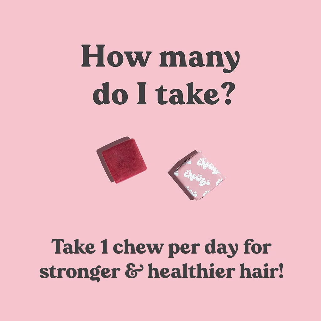 Chewsy Beautiful Hair - Suplemento para el Cabello con Biotina, Vitamina C y Extracto de Cola de Caballo - Frambuesa Dulce, 30 Días