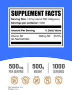 BulkSupplements Niacinamide Powder - Vitamin B3, 500mg per serving, 500g