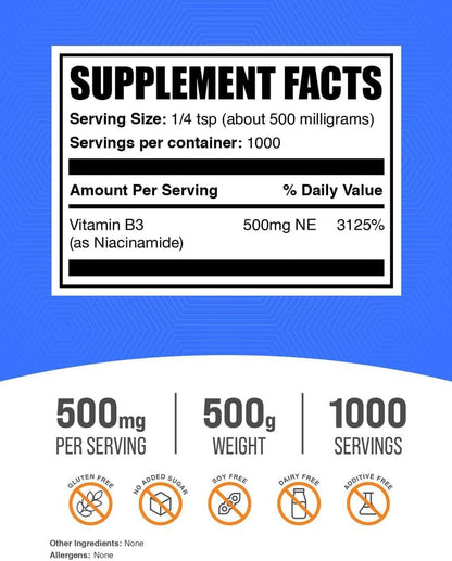 BulkSupplements Niacinamida en Polvo - – Funcionamiento normal del sistema nervioso: La vitamina B3 es necesaria – Image 2