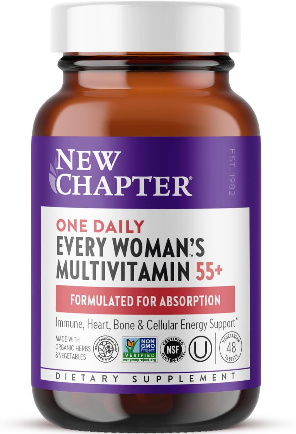 New Chapter Every Woman's One Daily 55+ - Multivitamin for Women - Supports Immune System, Bones & Vision* - Gentle on Stomach - Non-GMO, Gluten Free, Dairy Free, Vegetarian & Kosher - 48 Tablets