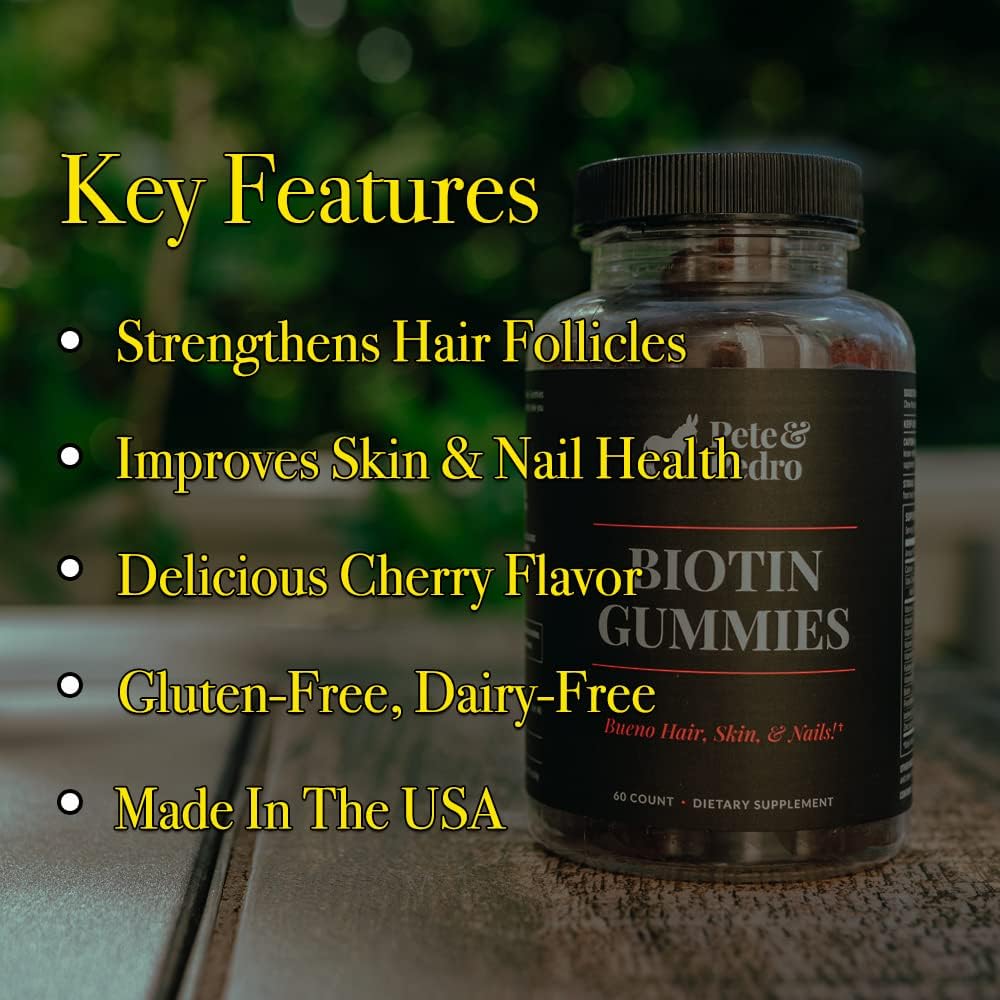 Pete & Pedro Biotina Gominolas para Cabello, Piel y Uñas, 5000mcg, 60 Gominolas